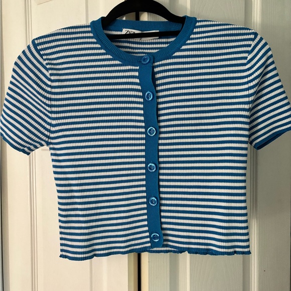 Zara Tops - Zara Blue and White Striped Button Up